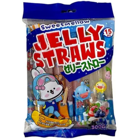 detail Sweet Mellow Jelly Straws želé tyčinky 300g 15ks modrý obal (Thach Que) (30)