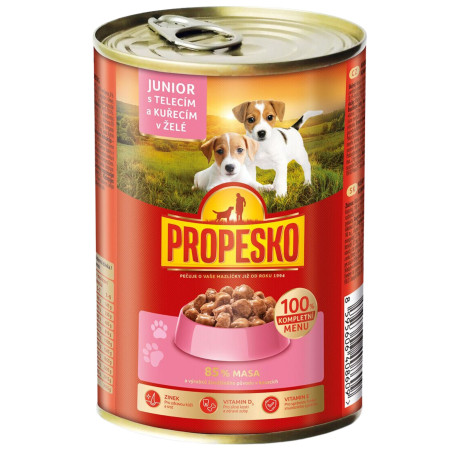 chi tiết Propesko Kousky Pes 415g Junior s telecím a kuřecím v želé (12)