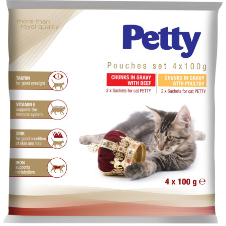 detail PETTY kapsička pro kočky 4x100g s hovězím a drůbežím
