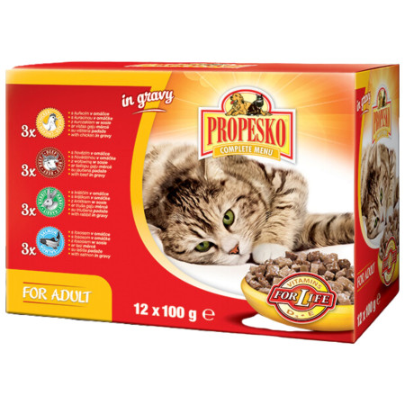 chi tiết Propesko kapsa kočka 12x100g - Kuře, hovězí, králík, losos