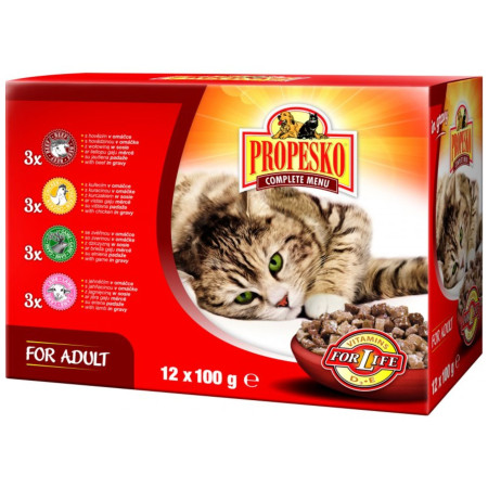 chi tiết Propesko kapsa kočka 12x100g - Hovězí, kuře, zvěřina, jehně