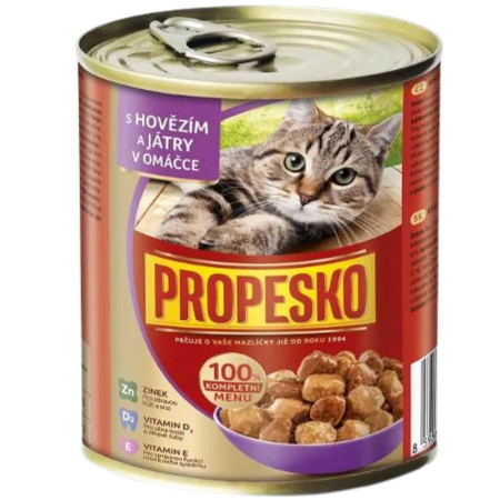 detail Propesko kousky kočka 830g s hovězím a játry v omáčce (6)