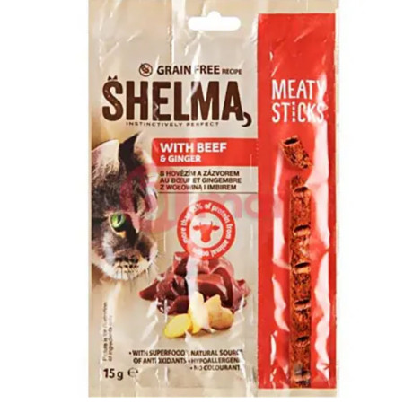 detail Shelma Snack 15g GF Kočka masové tyčinky - Hovězí a Zázvor (30) H