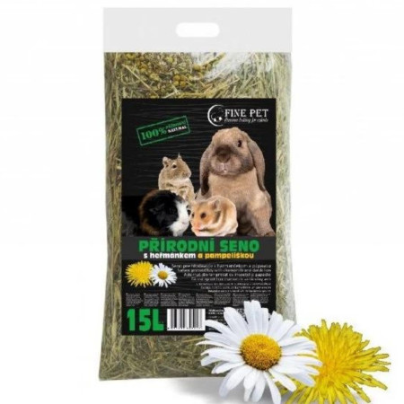 detail Fine pet seno přírodní s heřmánkem a pampeliškou 15litrů / 500g