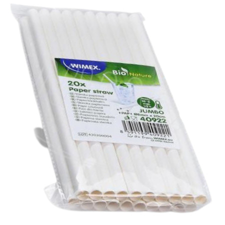 chi tiết Slámky papírové (Wimex) BIO Jumbo - bílý 8mmx20cm (bal20ks)