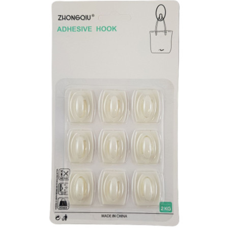 detail Háčky nalepovací obdelníkové 9ks (20sad/bal) ITM-023607