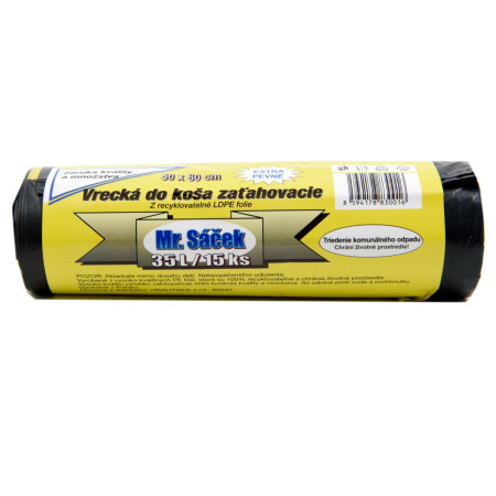 detail LDPE (Mr Sáček) odpadkové pytle 35L (15ks) - zatahovací černé (bal/25ks)