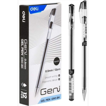 chi tiết Deli gelové pero 0,5mm - černé EG90-BK (bal/12ks)