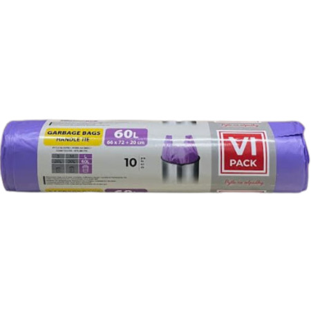 detail VI Pack pytle na odpadky zavazovací 60L 10ks Fialový / có quai (50)