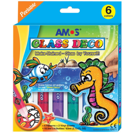 detail Amos barvičky na sklo sada (4 šablony + 2 fólie + 6 barev)