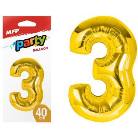 chi tiết Balónek č. 3 nafukovací fóliový 40cm - zlatý MFP (bal/12ks)