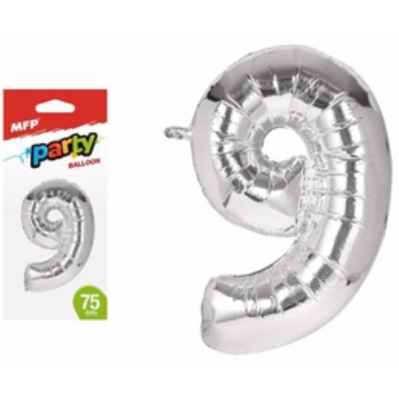 chi tiết Balónek č. 9 nafukovací fóliový 40cm - Stříbrný MFP (bal/12ks)