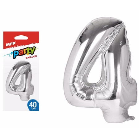 detail Balónek č. 4 nafukovací fóliový 40cm - Stříbrný MFP (bal/12ks)