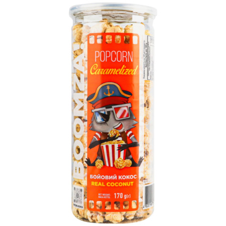 chi tiết Boomza Popcorn Caramelized 170g dóza - Real Coconut