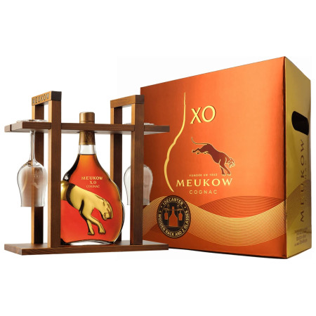 chi tiết Alkohol - Meukow X.O. Cognac 40% 700ml Wooden Rack + 2 Skla