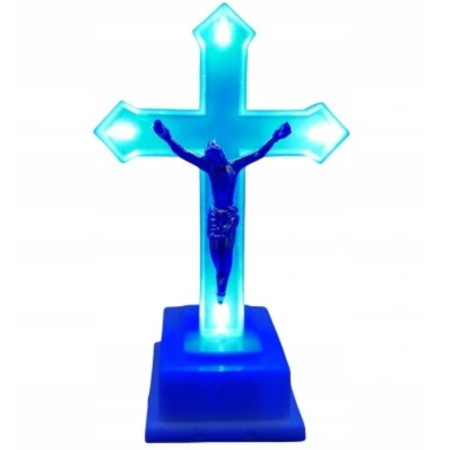 detail Svíčka na baterie CORTINA (baterie 2 x R6) Kříž - Blue (12) / Nen dien