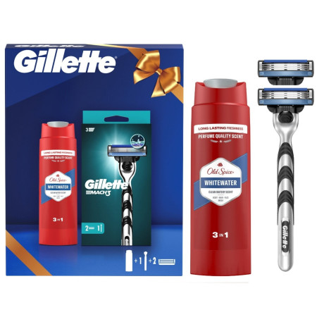 detail Kazeta 3ks - Gillette (strojek + 2ks náhradní + oldspice spr.gel 250ml Whitewate
