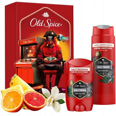 chi tiết Old Spice dárková kazeta 2ks (deostick 50ml + spr.gel 250ml) Wolfthorn