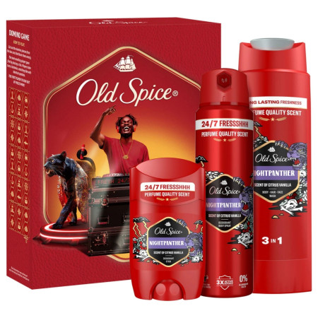 detail Old Spice dárková kazeta 3ks (deostick + deosprej + spr. gel 250ml) Nightpanther