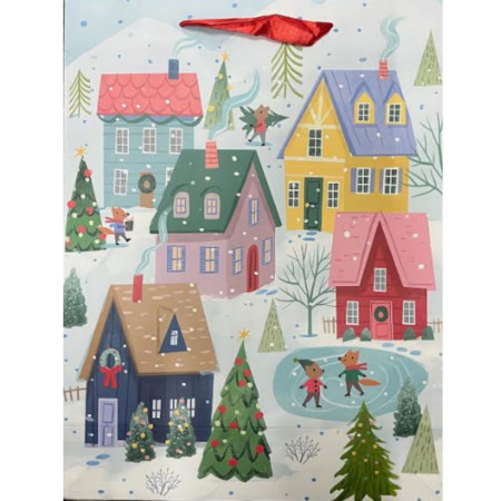 chi tiết Dárková taška Vánoční size M Vánoční domečky (bal/12ks)