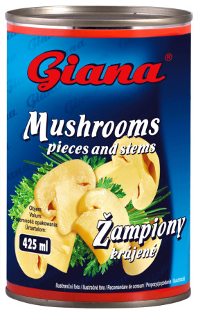 detail Giana žampiony 425ml krájené v mírně slaném nálevu