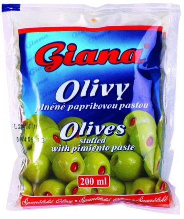 detail Giana olivy zelené sáček 195g plněnou paprikovou pastou (36)