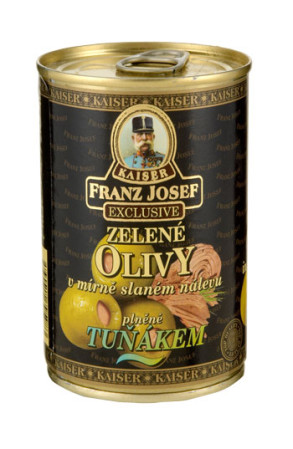 detail F.J.KAISER olivy zelené plech 314ml plněné tuňákovou pastou