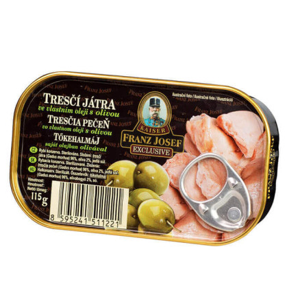 detail F.J.KAISER tresčí játra 115g RP ve vlasním oleji s olivou