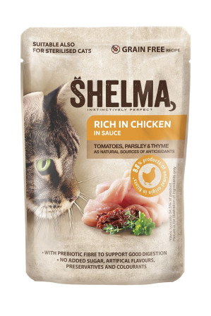 detail Shelma GF NMkapsa kočka 85g kuře/rajče/bylinky