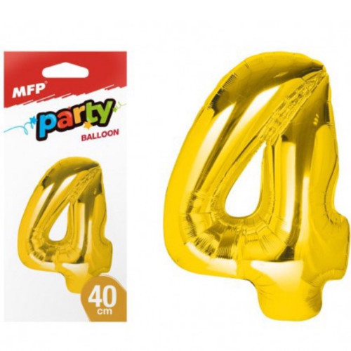 Balónek č. 4 nafukovací fóliový 40cm - zlatý MFP (bal/12ks)
