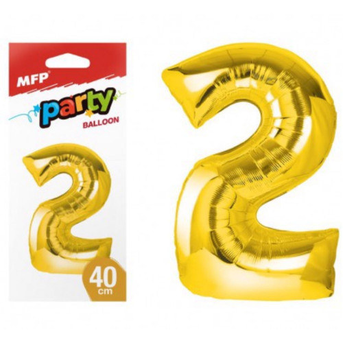 Balónek č. 2 nafukovací fóliový 40cm - zlatý MFP (bal/12ks)