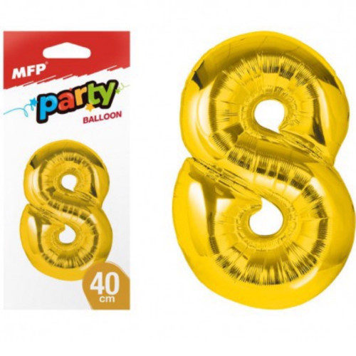Balónek č. 8 nafukovací fóliový 40cm - zlatý MFP (bal/12ks)