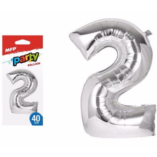 Balónek č. 2 nafukovací fóliový 40cm - Stříbrný MFP (bal/12ks)